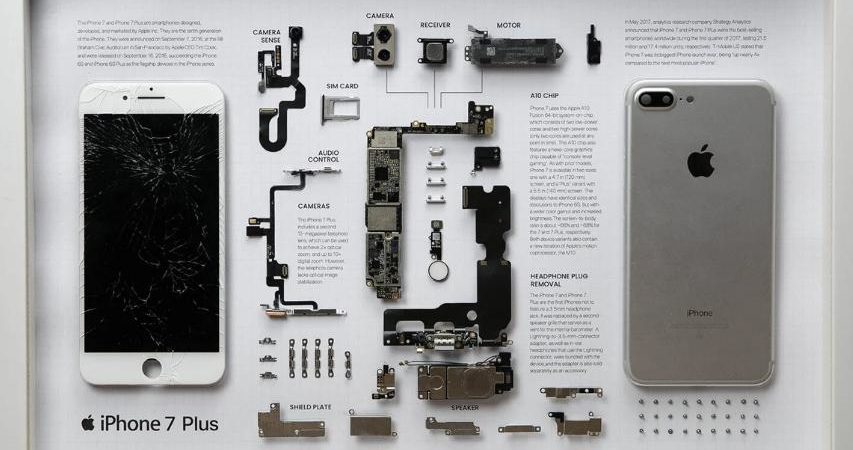 Разобранный iPhone в рамке